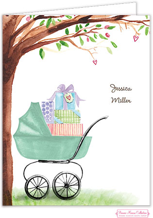 Personalized Stationery/Thank You Notes by Bonnie Marcus - Beautiful Bassinet (Green)