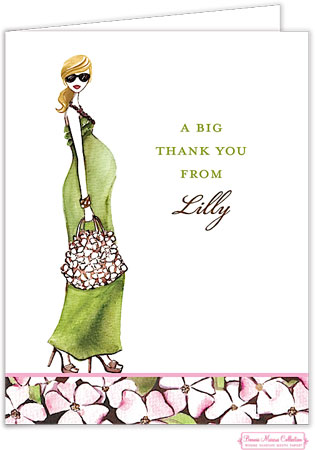 Personalized Stationery/Thank You Notes by Bonnie Marcus - Fashionable Mom (Green/Blonde)