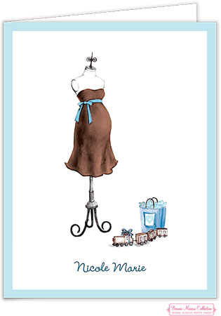 Personalized Stationery/Thank You Notes by Bonnie Marcus - Expecting Dress Form (Blue)