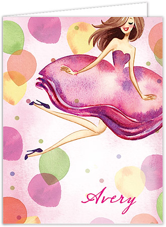 Personalized Stationery/Thank You Notes by Bonnie Marcus - Jumping Party Girl (Brunette)