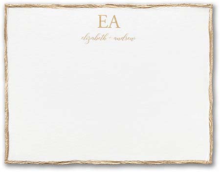 Gold Feather Deckle (H) Thermography Printed Flat Note Cards by Carlson Craft