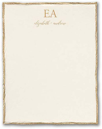 Gold Feather Deckle (V) Thermography Printed Flat Note Cards by Carlson Craft