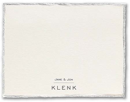 Silver Feather Deckle (H) Thermography Printed Flat Note Cards by Carlson Craft