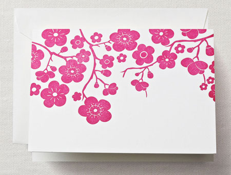 Boxed Stationery Sets by Crane - Letterpress Plum Blossom Note
