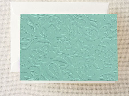 Crane Boxed Stationery Sets - Teal Blind Embossed Note Crane Boxed Stationery Sets - Teal Blind Embossed Note