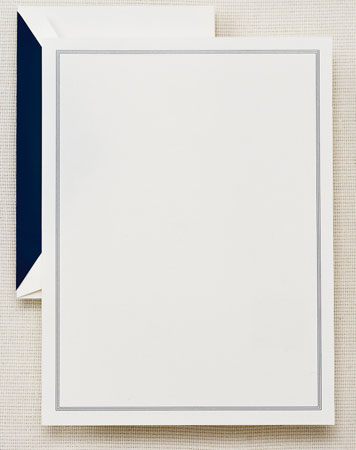 Boxed Stationery Sets by Crane - Pearl White Navy Triple Hairline Half Sheet