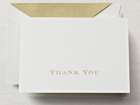Boxed Stationery Sets by Crane - Gold Hand Engraved Thank You Note