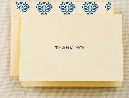 Boxed Stationery Sets by Crane - Navy Thank You Note with Fashion Liner