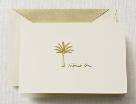 Boxed Stationery Sets by Crane - Hand Engraved Palm Tree Thank You Note
