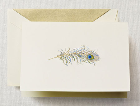 Boxed Stationery Sets by Crane - Hand Engraved Peacock Feather Note