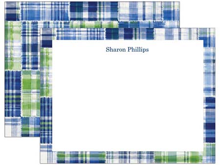 Stationery/Thank You Notes by Donovan Designs - Blue/Green Madras (Flat)