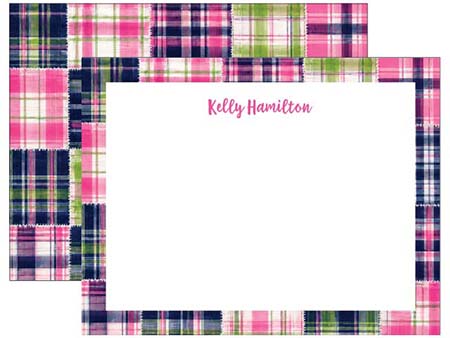 Stationery/Thank You Notes by Donovan Designs - Pink/Navy Madras (Flat)