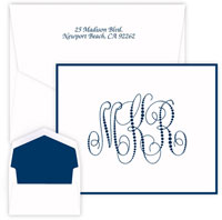 Pearl String Monogram Thermography Printed Note Cards by Embossed Graphics