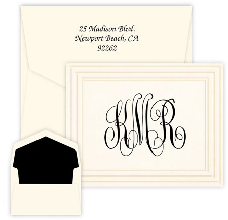 Classic Frame Monogram Thermography Printed Note Cards by Embossed Graphics