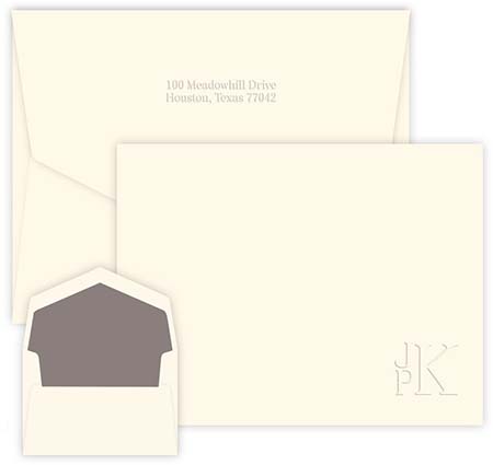 Lower Right Stacked Monogram Blind Embossed Correspondence Cards by Embossed Graphics