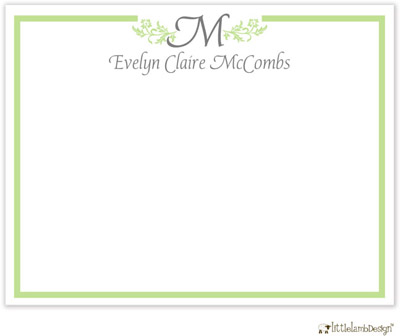 Personalized Stationery/Thank You Notes by Little Lamb Design - Green and Gray Initial