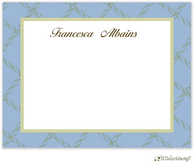 Personalized Stationery/Thank You Notes by Little Lamb Design - Elegant Blue Braid Damask Personalized Stationery/Thank You Notes by Little Lamb Design - Elegant Blue Braid Damask
