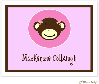 Personalized Stationery/Thank You Notes by Little Lamb Design - Pink Monkey Faces