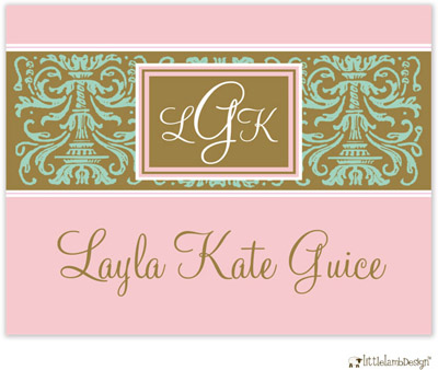 Personalized Stationery/Thank You Notes by Little Lamb Design - Elegant Pink and Blue Damask