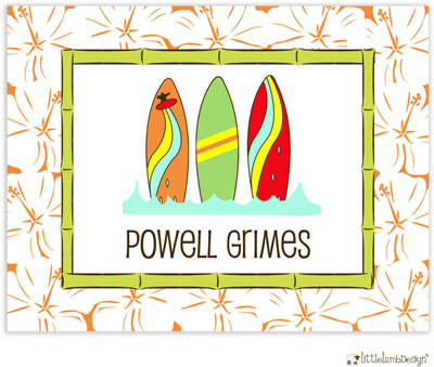 Personalized Stationery/Thank You Notes by Little Lamb Design - Surfboard Orange with Green Border Personalized Stationery/Thank You Notes by Little Lamb Design - Surfboard Orange with Green Border