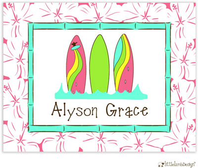 Personalized Stationery/Thank You Notes by Little Lamb Design - Surfboard Pink with Blue Border Personalized Stationery/Thank You Notes by Little Lamb Design - Surfboard Pink with Blue Border