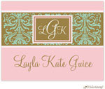 Personalized Stationery/Thank You Notes by Little Lamb Design - Elegant Pink and Blue Damask