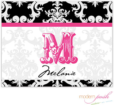 Personalized Stationery/Thank You Notes by Modern Posh - Black Damask Posh - Black & Pink