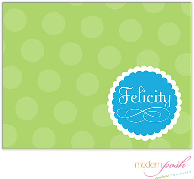 Personalized Stationery/Thank You Notes by Modern Posh - Green Dot Posh - Green & Blue