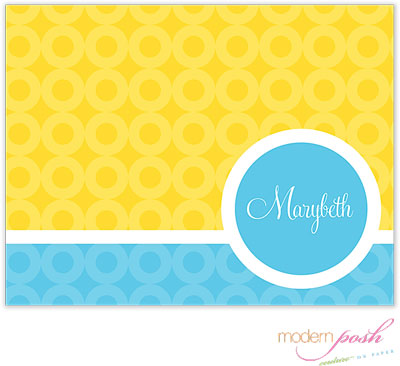 Personalized Stationery/Thank You Notes by Modern Posh - Yellow Bubble Posh - Yellow & Blue