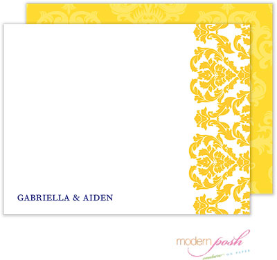 Personalized Stationery/Thank You Notes by Modern Posh - Damask - Yellow