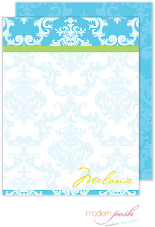 Personalized Stationery/Thank You Notes by Modern Posh - Blue Damask Posh - Blue & Green