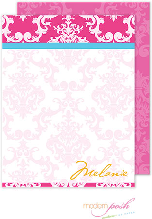 Personalized Stationery/Thank You Notes by Modern Posh - Pink Damask Posh - Pink & Blue