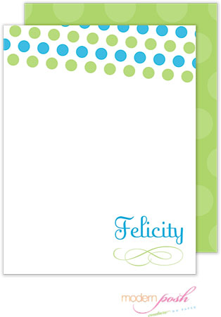 Personalized Stationery/Thank You Notes by Modern Posh - Green Dot Posh - Green & Blue