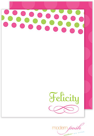 Personalized Stationery/Thank You Notes by Modern Posh - Pink Dot Posh - Pink & Green