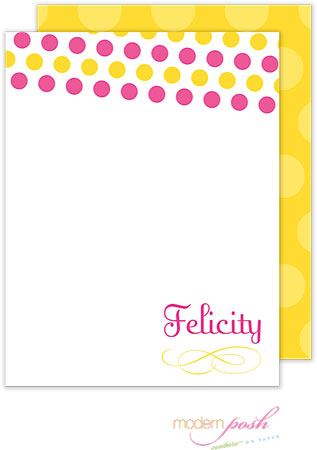 Personalized Stationery/Thank You Notes by Modern Posh - Yellow Dot Posh - Yellow & Pink