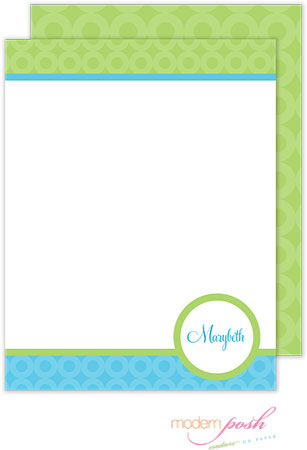 Personalized Stationery/Thank You Notes by Modern Posh - Green Bubble Posh - Green & Blue