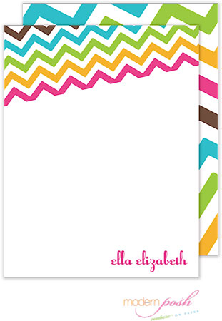 Personalized Stationery/Thank You Notes by Modern Posh - Chevron Posh - Pink & Green