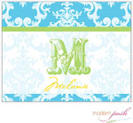 Personalized Stationery/Thank You Notes by Modern Posh - Blue Damask Posh - Blue & Green