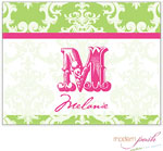 Personalized Stationery/Thank You Notes by Modern Posh - Green Damask Posh - Green & Pink
