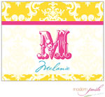 Personalized Stationery/Thank You Notes by Modern Posh - Yellow Damask Posh - Yellow & Pink