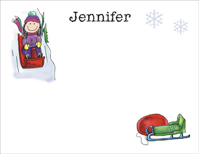 Pen At Hand Stick Figures Stationery - Sledding - Girl