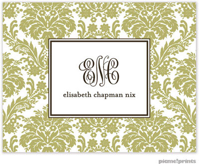 Stationery/Thank You Notes by PicMe Prints - Damask Moss (Folded)