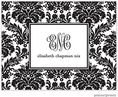 Stationery/Thank You Notes by PicMe Prints - Damask Black (Folded)