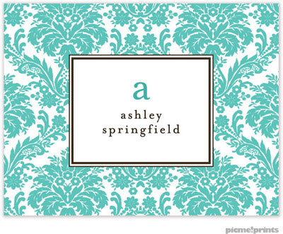 Stationery/Thank You Notes by PicMe Prints - Damask Turquoise (Folded) Stationery/Thank You Notes by PicMe Prints - Damask Turquoise (Folded)