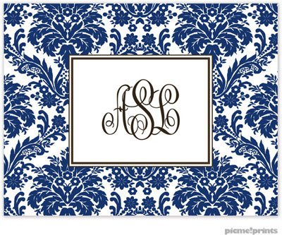 Stationery/Thank You Notes by PicMe Prints - Damask Navy (Folded)