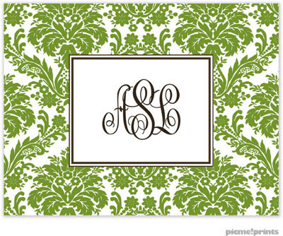 Stationery/Thank You Notes by PicMe Prints - Damask Cilantro (Folded)