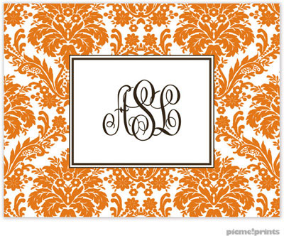 Stationery/Thank You Notes by PicMe Prints - Damask Tangerine (Folded)