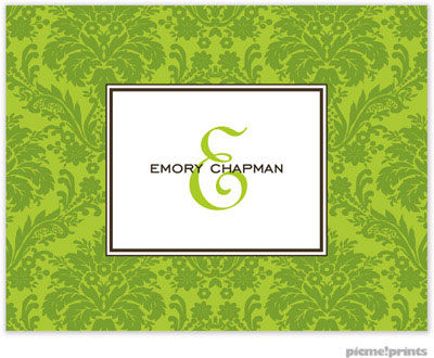 Stationery/Thank You Notes by PicMe Prints - Damask Cilantro on Chartreuse (Folded) Stationery/Thank You Notes by PicMe Prints - Damask Cilantro on Chartreuse (Folded)