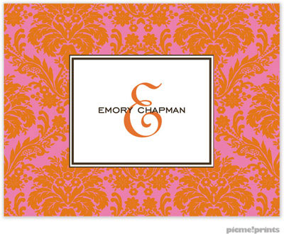 Stationery/Thank You Notes by PicMe Prints - Damask Tangerine on Bubblegum (Folded) Stationery/Thank You Notes by PicMe Prints - Damask Tangerine on Bubblegum (Folded)