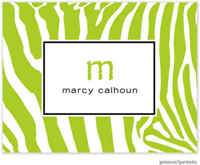 Stationery/Thank You Notes by PicMe Prints - Zany Zebra Chartreuse (Folded)